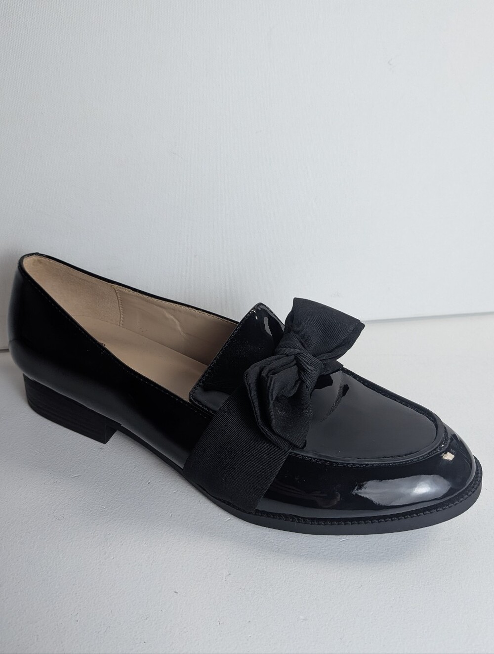 Bandolino Women’s Black Faux Leather Bow Slip-On Loafer Flats Round Toe Sz 10